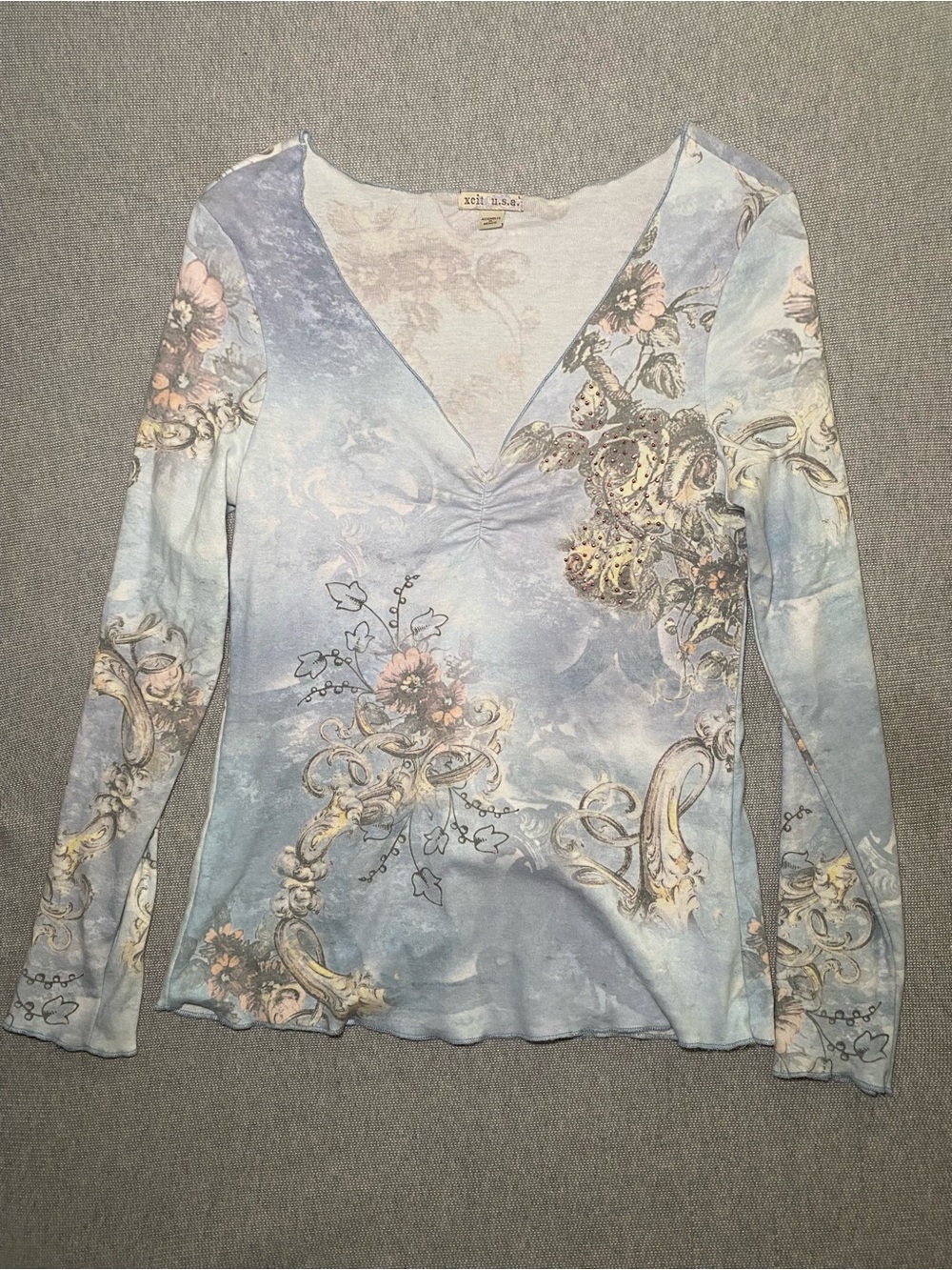 XCIT USA Floral Artsy All Over Graphic Women's L Y2K